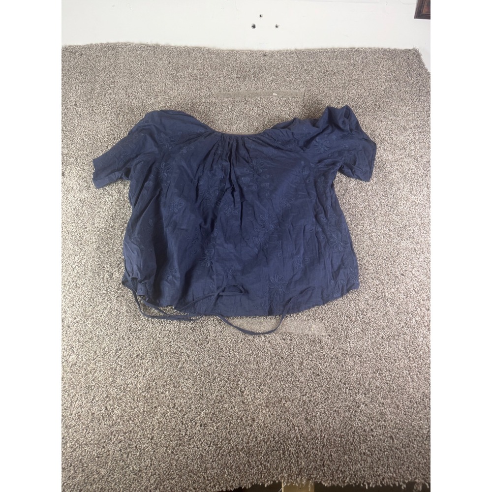 Lucky Brand Navy Blue Embroidered Cotton Button Front Blouse Boho Top Womens M - Picture 6 of 6